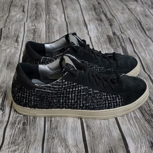 P448 John Shaka Women's Size 37/US 6.5 Black Tweed Grey Suede Sneakers - Picture 10 of 10